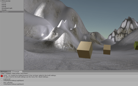 Item collection with debug message to confirm working.